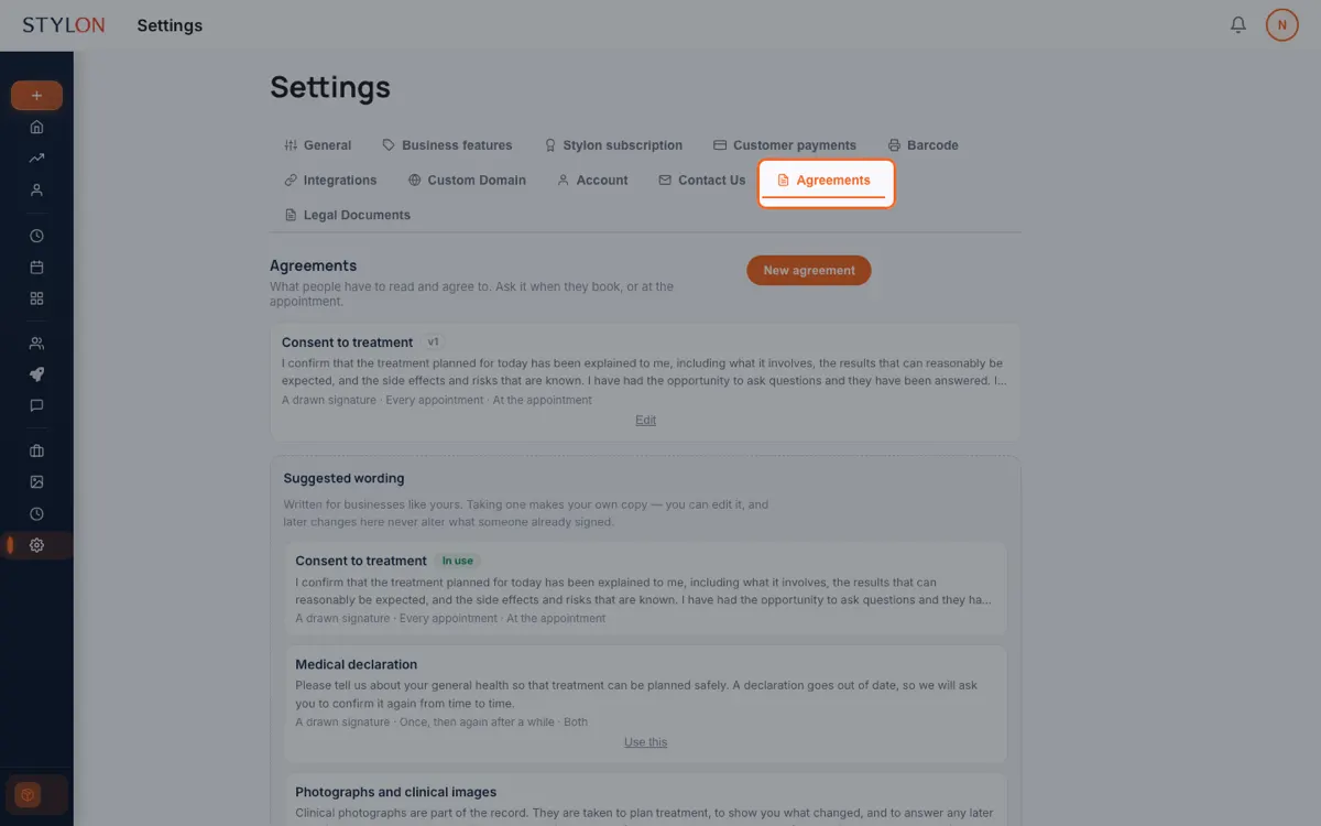 A consent form presented to a patient before treatment