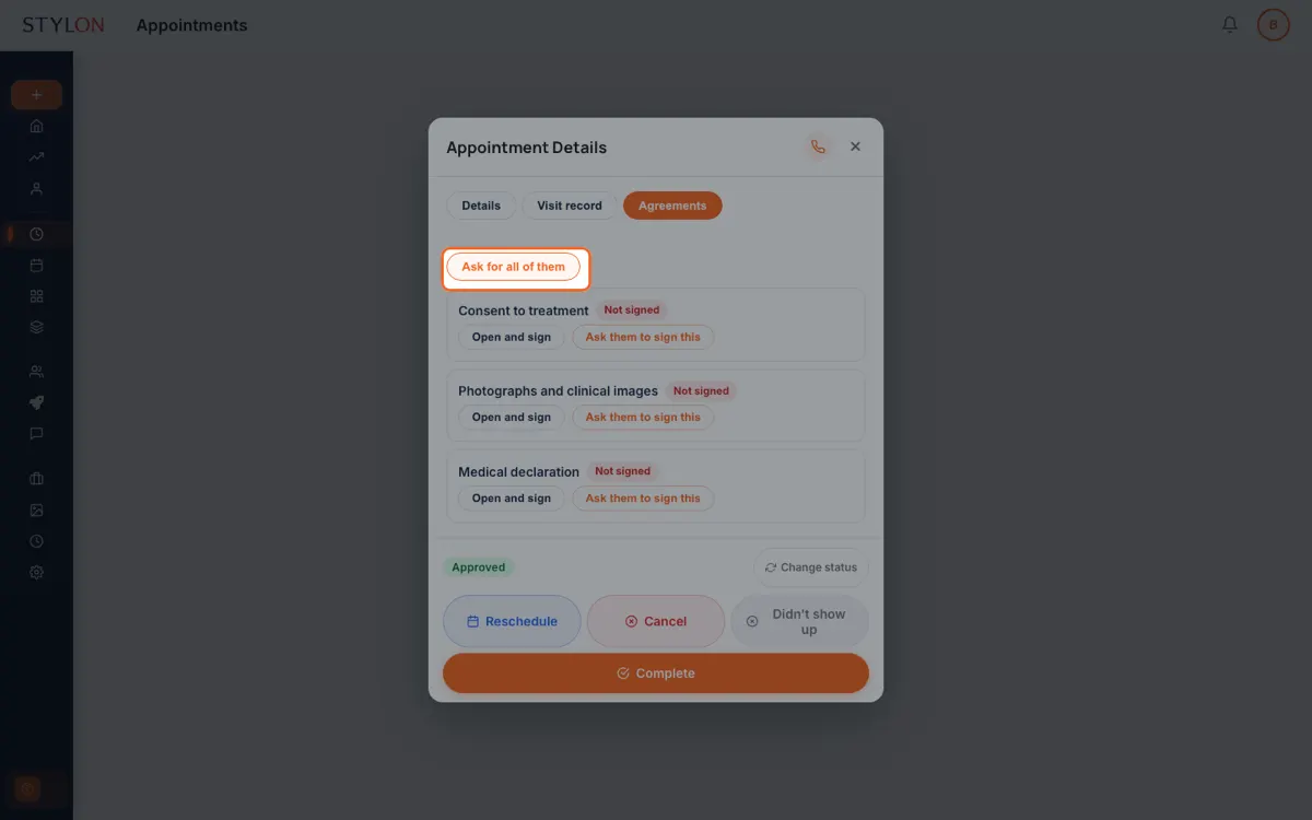 A patient signing an agreement on screen, captured into the file
