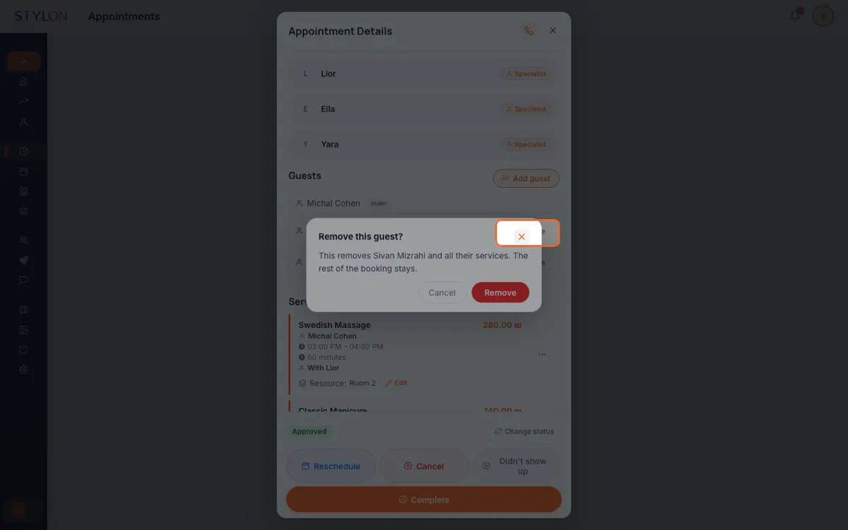 Removing one guest from a group without touching the rest