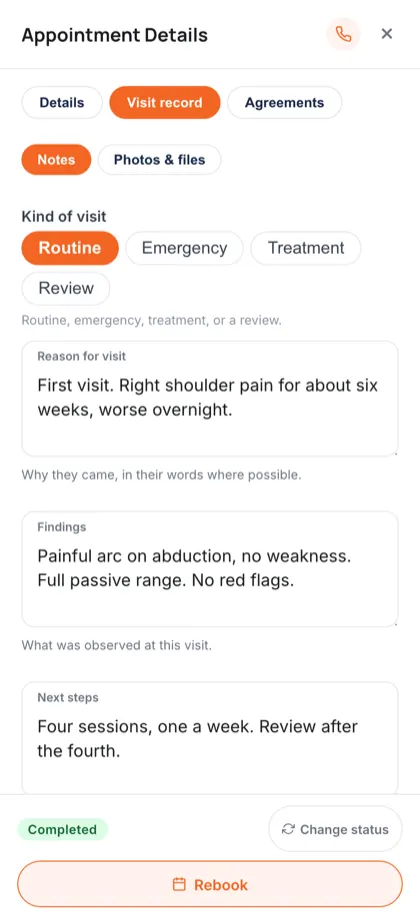A clinical record being filled in on a phone