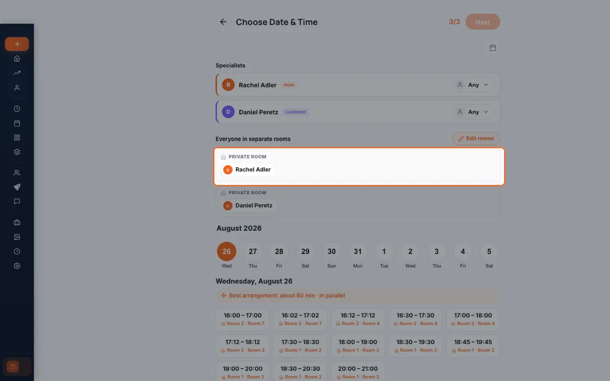 Rooms assigned across a group booking
